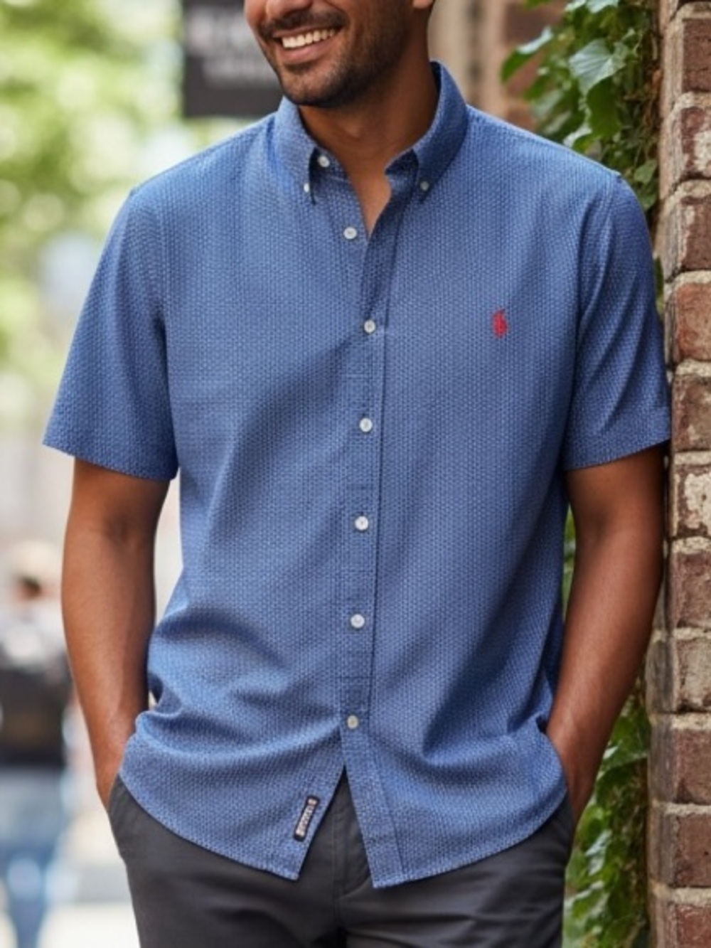 U.S. Polo Assn. Men’s Blue Patterned Short Sleeve Button-Down Shirt XXL